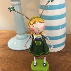 Charming Lori Mitchell Green Figurine with Shamrock Antennae